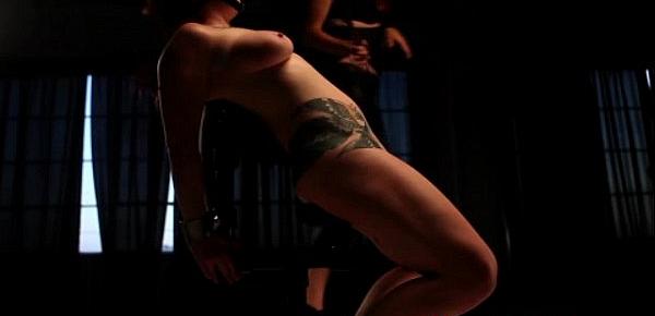 Gagged submissive has her pussy punished